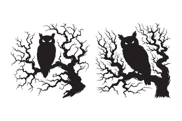  Set of Eerie silhouette of a skeleton dancing, with a pumpkin head and glowing eyes, on white