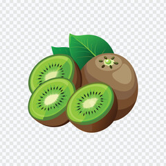Obraz premium Ripe Kiwi Fruits Whole and Sliced with Green Leaves and Seeds