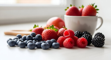 Delicious fresh berries strawberries blueberries raspberries blackberries healthy food diet 100