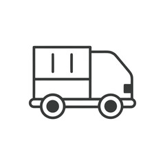 Simple line art icon of a delivery truck isolated on white background
