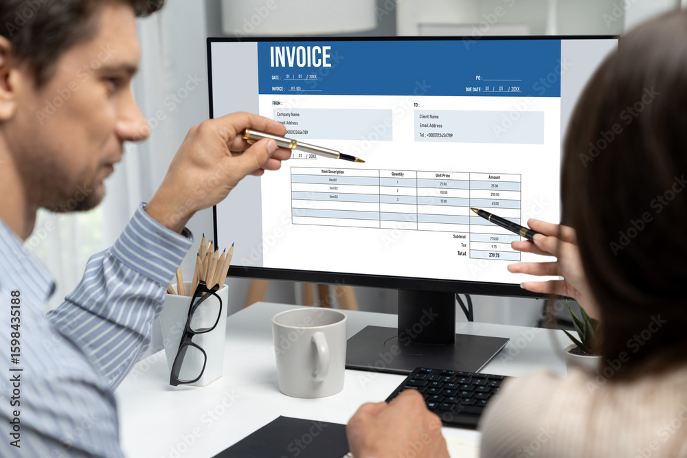 Poster invoice on computer screen from accounting application. computer program for financial and budget of