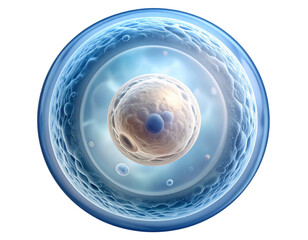 Single Human Stem Cell 3D Model with Microscopic Texture and Depth Blur, Isolated on Transparent PNG