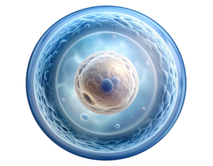 Single Human Stem Cell 3D Model with Microscopic Texture and Depth Blur, Isolated on Transparent PNG