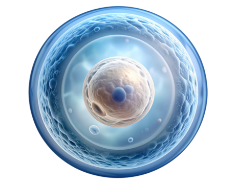Single Human Stem Cell 3D Model with Microscopic Texture and Depth Blur, Isolated on Transparent PNG