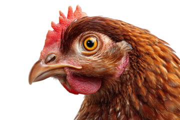 Close-up of a hen's head.