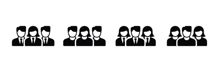 Man, Female Professional Business Team Icons: Diverse Group, Simple Style, Corporate Mood.