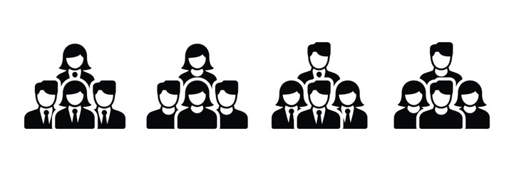 Team Leadership Icons: Man and Female Diverse Business Groups, Flat Style, Professional Mood, Vector