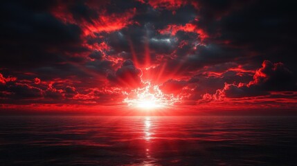 Obraz premium Crimson Sunset Over Ocean