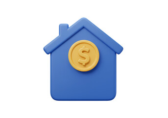3D Render House Icon with Dollar Coin