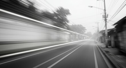black and white photo of a highway with speed