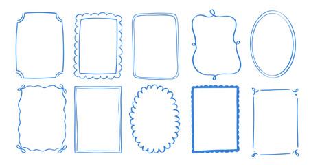 Whimsical Doodle Frames and Borders. Vector Wavy Decorative Frames Set with Hand-Drawn Lines and Coquette Charm