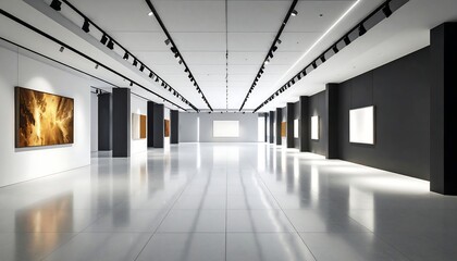 Modern art gallery interior, spacious and minimalist