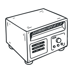 Fototapeta premium Vintage radio line art drawing with buttons and dials. Vector illustration