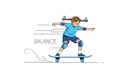 Young girl with pigtails demonstrates exceptional balance while skateboarding wearing protective gear active child enjoying outdoor sport