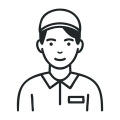 Obraz premium Simple line drawing of a young asian male in uniform and cap. Vector illustration