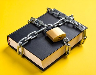 Book chained shut on yellow background