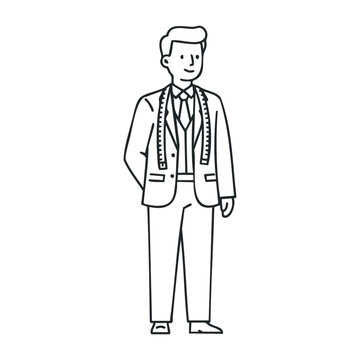 tailor standing, black and white line art clip art preview