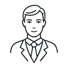 Outline icon of a young caucasian male in business suit with tie. Vector illustration