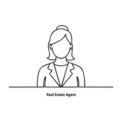 Female real estate agent line drawing with business attire. Vector illustration