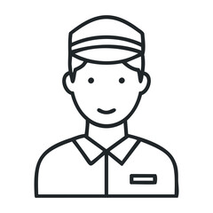 Obraz premium Male worker line icon illustration in uniform with cap and badge. Vector illustration