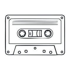 Obraz premium Retro cassette tape line drawing - classic audio vintage music design. Vector illustration