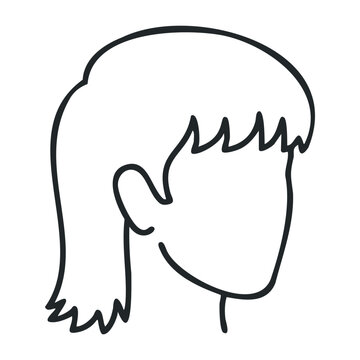 Outline drawing of female mullet hairstyle with bangs. Vector illustration