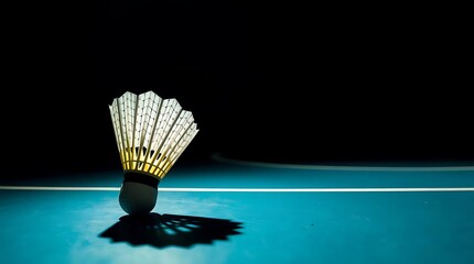 Shuttlecock on basketball court with contrasting chiaroscuro lighting and deep shadows