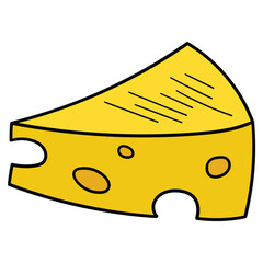 Hand drawn cartoon slice of cheese on white background.
