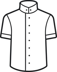 Line drawing of a short sleeve button up shirt with a mandarin collar