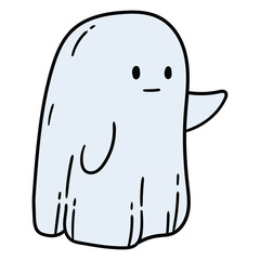 Hand drawn cartoon cute ghost on white background.
