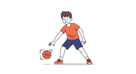 Young athlete practicing dribbling skills with a basketball on a white background energetic outdoor game training athletic development