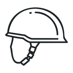 Line drawing of safety helmet icon with strap for industrial use. Vector illustration