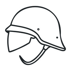 Fototapeta premium Black and white outline of classic military helmet. Vector illustration
