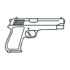 Outline drawing of semi-automatic pistol handgun with detailed design elements. Vector illustration