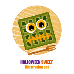 These hilarious Halloween waffles feature monster faces and sewn-on mouths. These cute cartoon waffles are perfect for spooky food decorations, parties, seasonal menus, and Halloween content for kids.