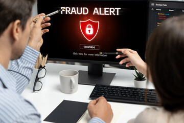Cyber security software show alert of cyber attack for protection brisk. Danger from virus,...