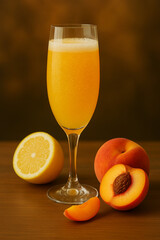 A glass of peach mimosa