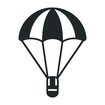 Minimalist black and white parachute icon with stripes and canopy design. Vector illustration