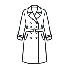 Classic trench coat outline with belt and double-breasted design. Vector illustration