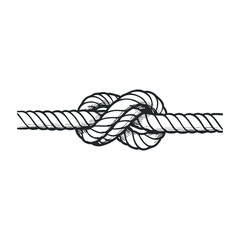 Monochrome sketch of a rope with a simple knot on a white background. Vector illustration