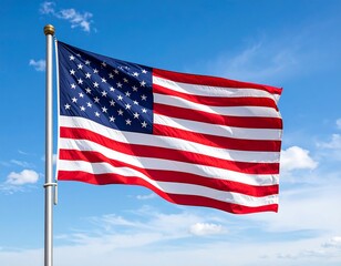 Fototapeta premium American flag waving in clear sky (1)