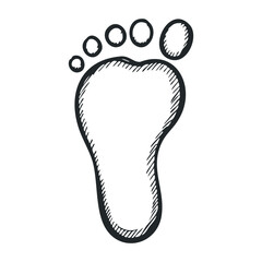 Hand-drawn sketch of a human footprint in black and white. Vector illustration