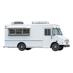 Isolated white food truck on transparent background