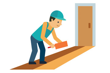 Worker inspecting a doorway with a tool
