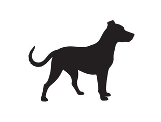 Black silhouette vector of a dog standing alert with tail raised, white background
