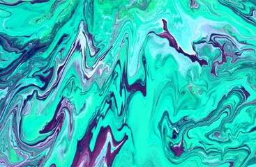 abstract background of acrylic paint in blue, green and pink colors