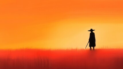 Fototapeta premium Sunset Silhouette: Traveler's Journey