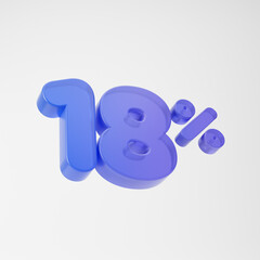 Transparent purple eighteen percent or 18 % isolated over white background. 3D rendering.