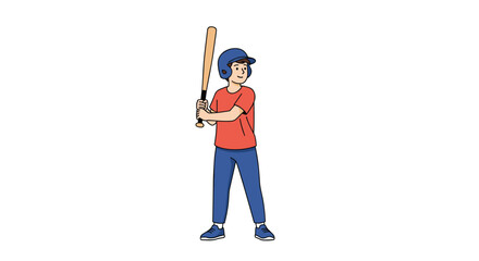 Young athlete practicing baseball batting stance ready to swing the wooden baseball bat