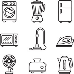 Washing machine blender refrigerator microwave vacuum cleaner iron fan toaster kettle vector